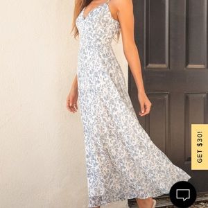 Lulus Love blue floral print surplice maxi dress